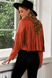 Fringe Trim Lapel Collar Cropped Blazer S-2XL