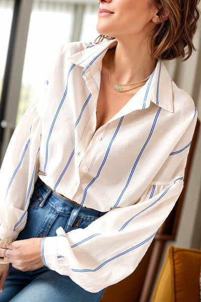 Striped Collared Neck Long Sleeve Shirt S-XL