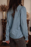 Button Up Long Sleeve Denim Top S-XL