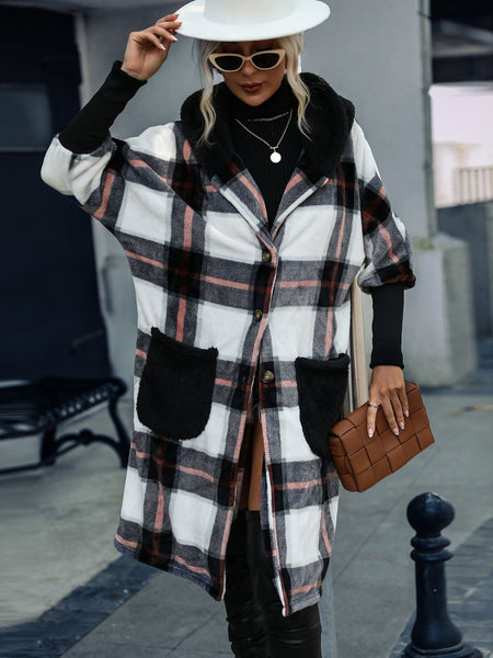 Plaid Button Down Hooded Jacket S-XL