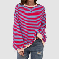 Striped Round Neck Long Sleeve T-Shirt S-XL