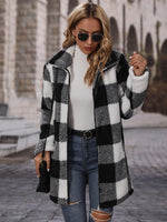 Plaid Collared Neck Coat with Pockets S-XL