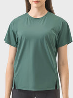 Slit Round Neck Short Sleeve Active T-Shirt Sizes 4-12