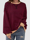 Striped Round Neck Long Sleeve T-Shirt S-XL