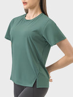 Slit Round Neck Short Sleeve Active T-Shirt Sizes 4-12