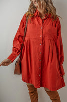 Pocketed Button Down Long Sleeve Shirt Dress S-XL