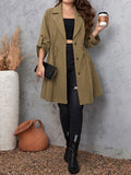 Honey Plus Size Lapel Collar Drawstring Roll-Tab Sleeve Trench Coat 1XL-4XL