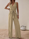 Honey Tied Surplice Sleeveless Wide Leg Jumpsuit S-XL