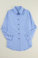 Pocketed Striped Collared Neck LS Button Down Shirt S-XL