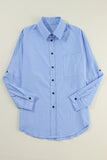 Pocketed Striped Collared Neck LS Button Down Shirt S-XL