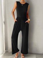 Devine Round Neck Sleeveless Wide Leg Jumpsuit S-XL