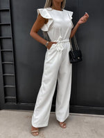 Ruffled Round Neck Cap Sleeve Jumpsuit S-2XL