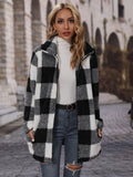 Plaid Collared Neck Coat with Pockets S-XL