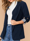 Lapel Collar Roll-Tab Sleeve Blazer S-L