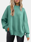 Round Neck Drop Shoulder Slit Sweater S-XL