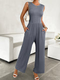 Devine Round Neck Sleeveless Wide Leg Jumpsuit S-XL