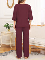 Ribbed Half Sleeve Top and Pocketed Pants Set S-2XL