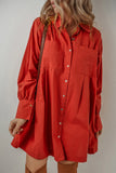 Pocketed Button Down Long Sleeve Shirt Dress S-XL