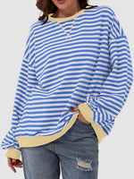 Striped Round Neck Long Sleeve T-Shirt S-XL