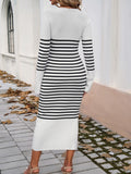 Striped V-Neck Long Sleeve Sweater Dress S-XL