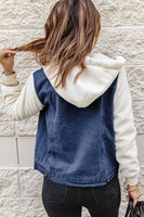 Two-Tone Spliced Denim Sherpa Hooded Jacket S-XL