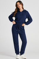 Drawstring Half Zip Hoodie and Joggers Active Set S-2XL