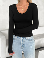 V-Neck Long Sleeve T-Shirt Basic S-XL