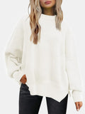 Round Neck Drop Shoulder Slit Sweater S-XL