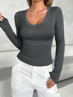 V-Neck Long Sleeve T-Shirt Basic S-XL