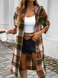 Plaid Long Sleeve Hooded Coat S-XL