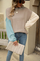 Color Block Round Neck Dropped Shoulder Sweater S-XL