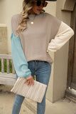 Color Block Round Neck Dropped Shoulder Sweater S-XL