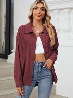 Button Up Dropped Shoulder Long Sleeve S-2XL