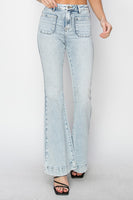 Risen Full Size High Rise Front Patch Pocket Flare Jeans XXS-3XL