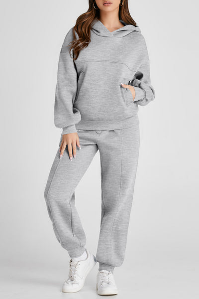 Dropped Shoulder Long Sleeve Hoodie and Pants Active Set S-2XL