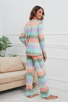 Striped Round Neck Long Sleeve Top and Drawstring Pants Lounge Set S-XL