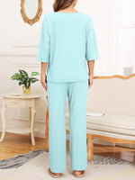 Ribbed Half Sleeve Top and Pocketed Pants Set S-2XL