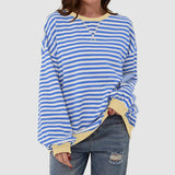 Striped Round Neck Long Sleeve T-Shirt S-XL