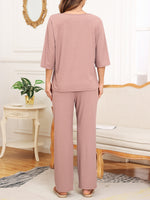 Ribbed Half Sleeve Top and Pocketed Pants Set S-2XL