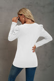 Waffle-Knit Puff Sleeve Round Neck Top S-2XL