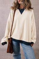 Contrast Round Neck Long Sleeve Sweatshirt S-XL