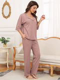 Ribbed Half Sleeve Top and Pocketed Pants Set S-2XL