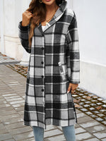 Plaid Long Sleeve Hooded Coat S-XL