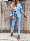 Lapel Collar Long Sleeve Blazer and Pants Set S-2XL