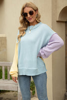 Color Block Round Neck Dropped Shoulder Sweater S-XL