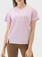 Slit Round Neck Short Sleeve Active T-Shirt Sizes 4-12