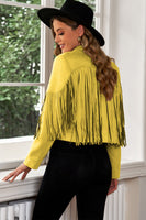 Fringe Trim Lapel Collar Cropped Blazer S-2XL