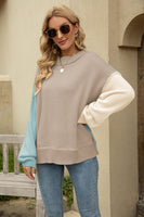 Color Block Round Neck Dropped Shoulder Sweater S-XL