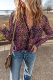 Printed Notched Long Sleeve Blouse S-XL