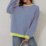 Striped Round Neck Long Sleeve T-Shirt S-XL